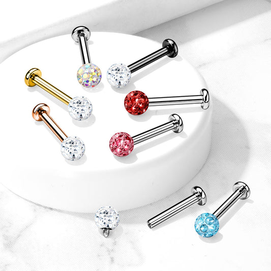 1pc Epoxy Coated Crystal Paved Ball Labret Cartilage Barbell Internally Threaded