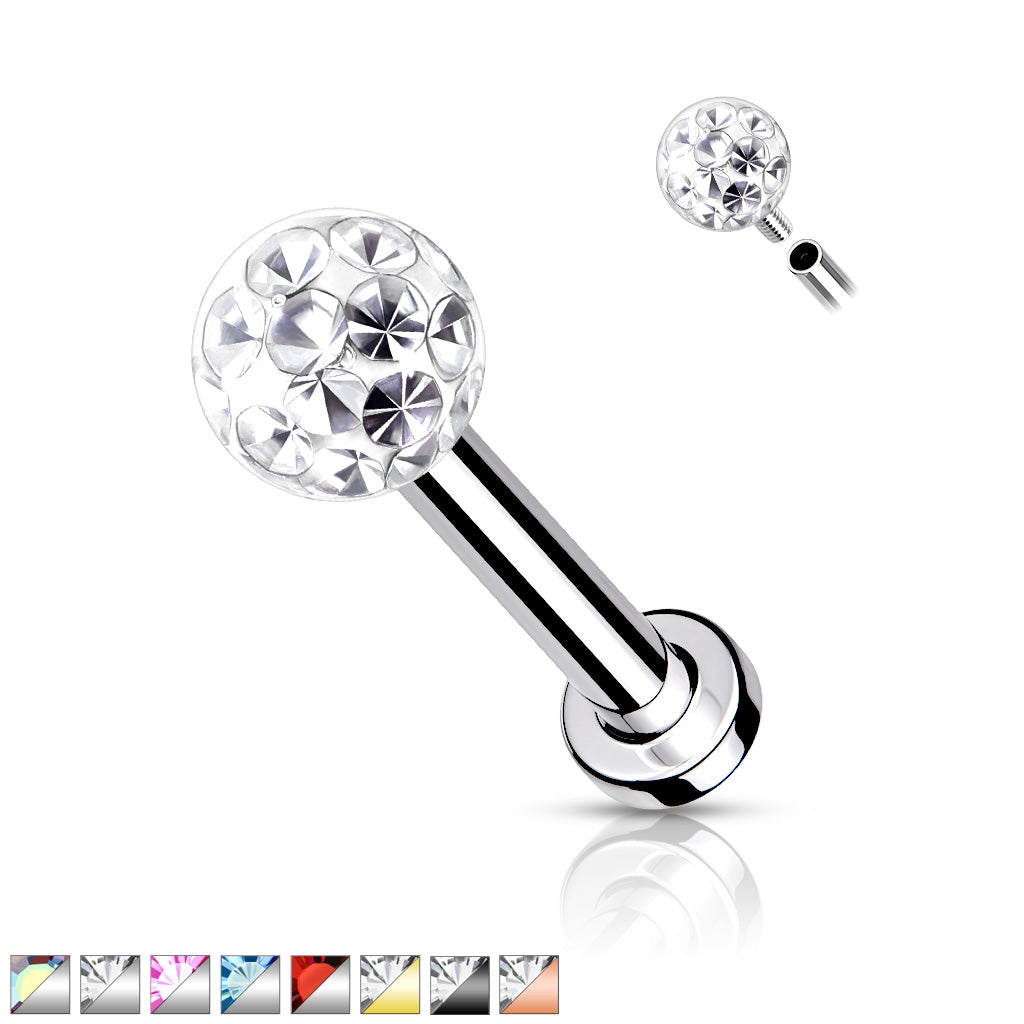 1pc Epoxy Coated Crystal Paved Ball Labret Cartilage Barbell Internally Threaded