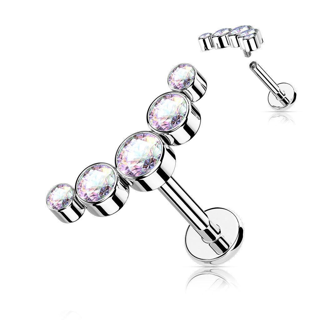 1pc Five CZ Gem Curve 16g Labret Internally Threaded Steel Monroe Tragus Helix