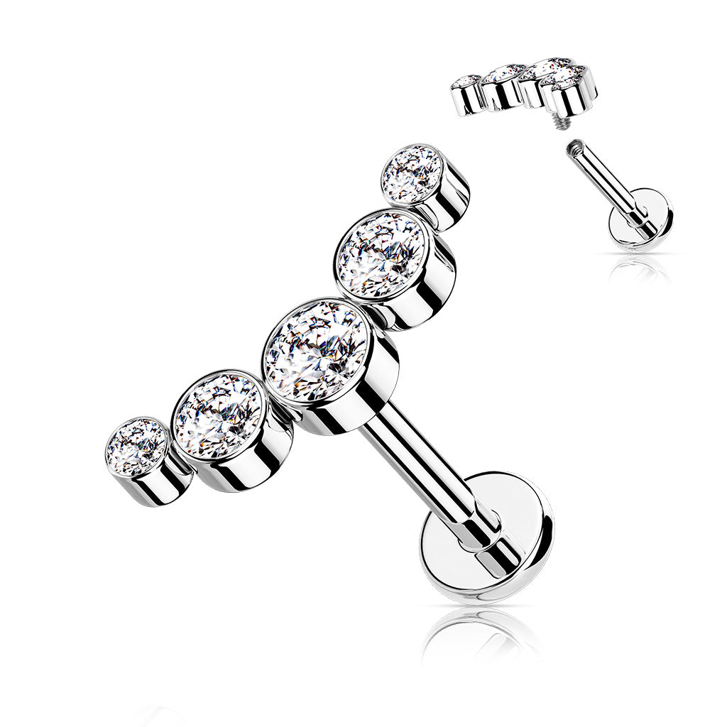 1pc Five CZ Gem Curve 16g Labret Internally Threaded Steel Monroe Tragus Helix