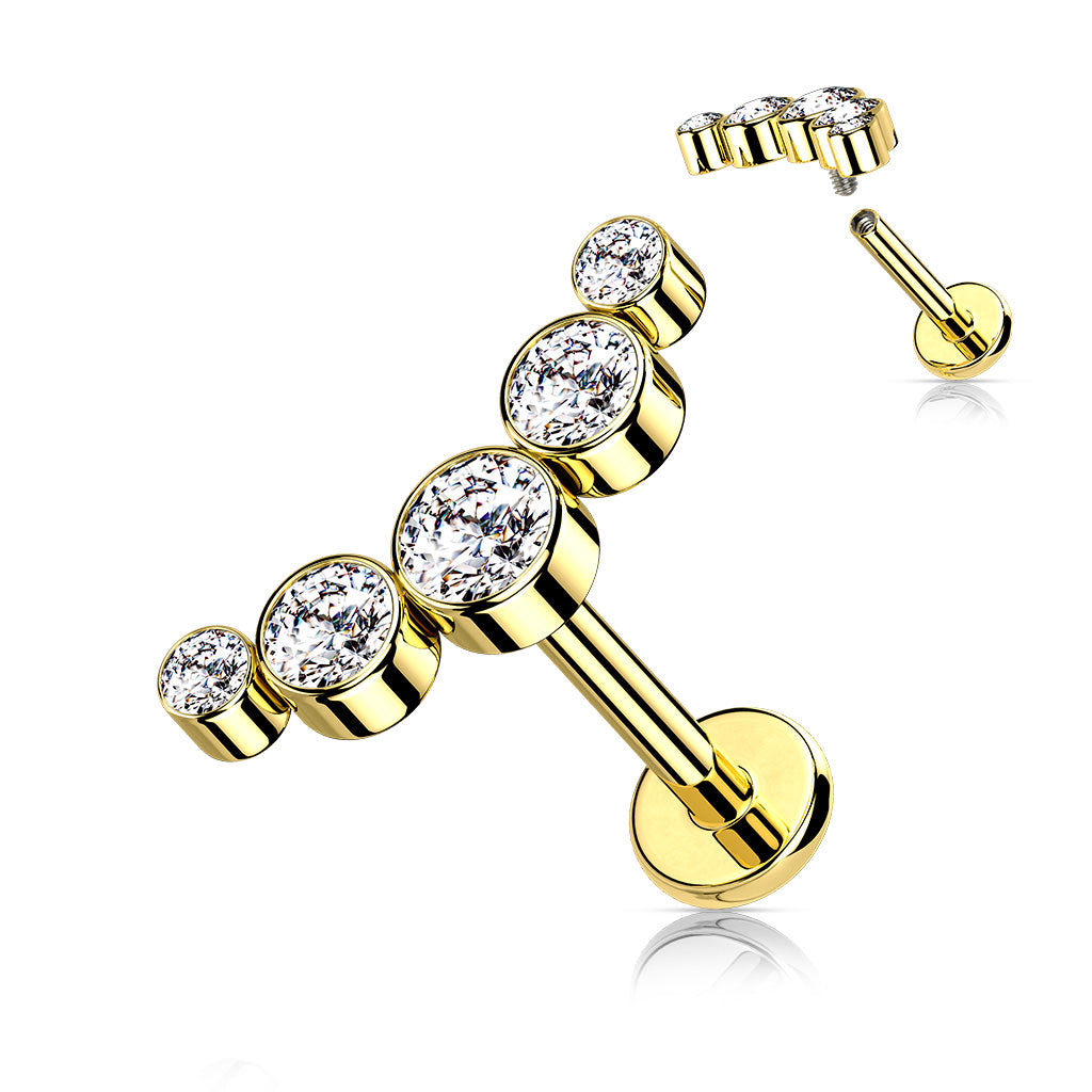 1pc Five CZ Gem Curve 16g Labret Internally Threaded Steel Monroe Tragus Helix