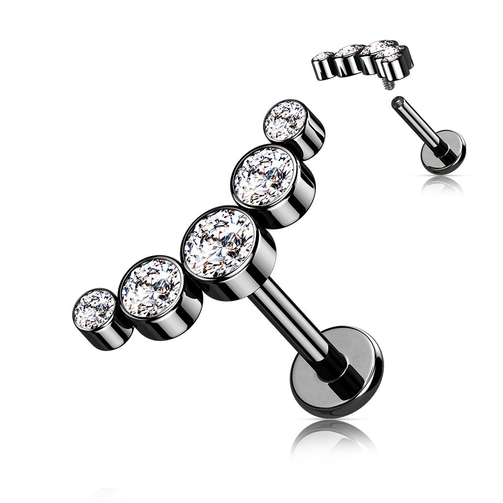 1pc Five CZ Gem Curve 16g Labret Internally Threaded Steel Monroe Tragus Helix