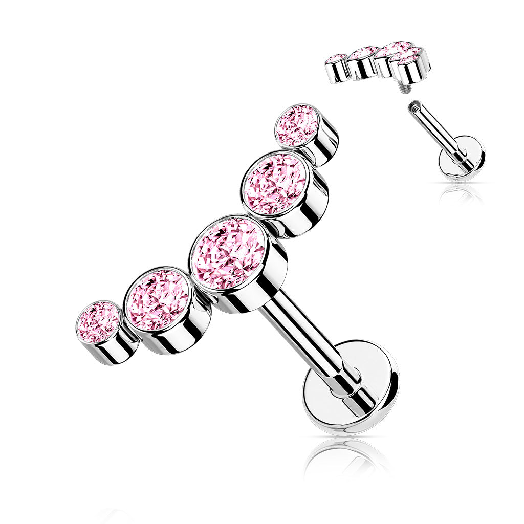 1pc Five CZ Gem Curve 16g Labret Internally Threaded Steel Monroe Tragus Helix