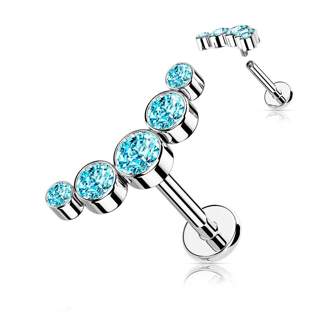 1pc Five CZ Gem Curve 16g Labret Internally Threaded Steel Monroe Tragus Helix