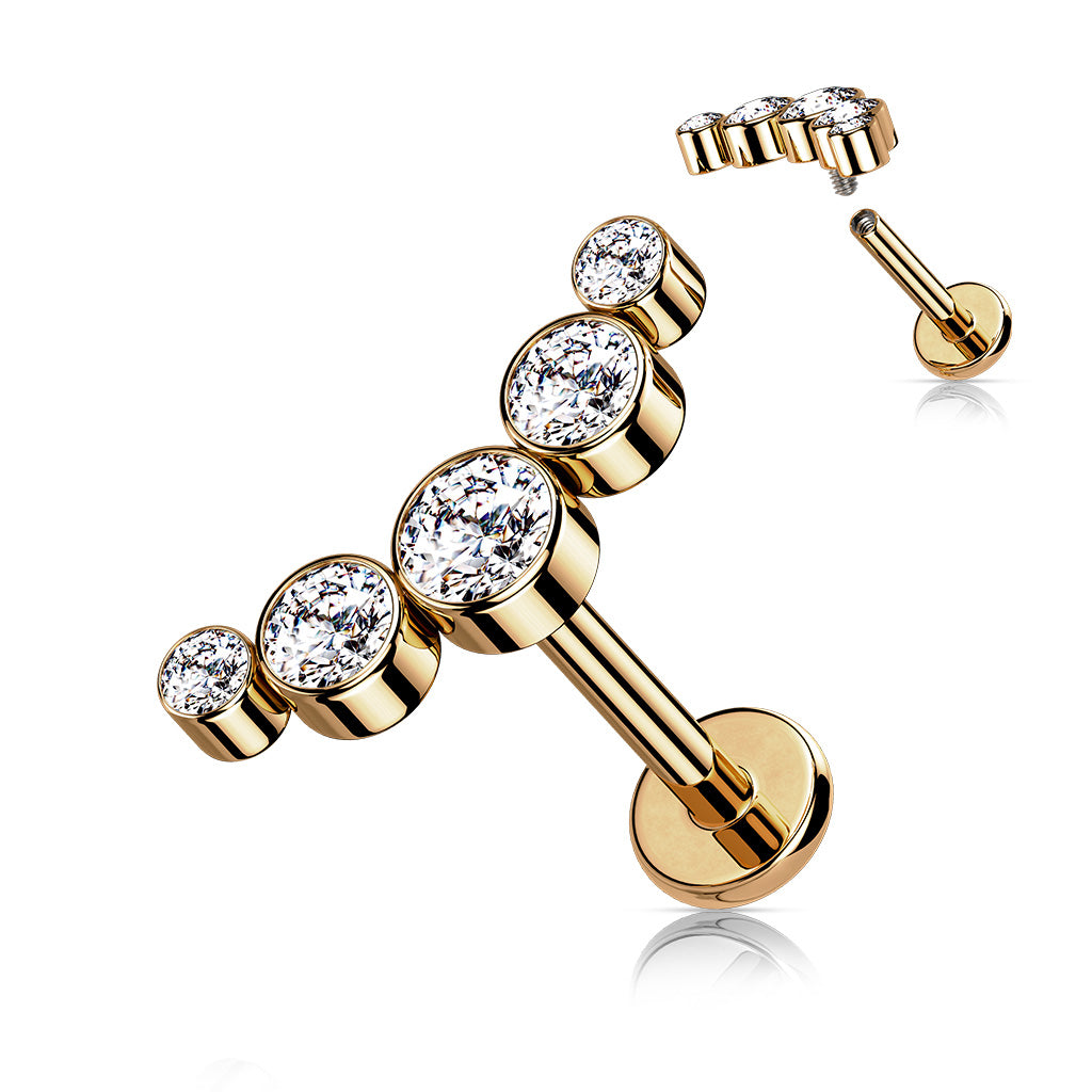 1pc Five CZ Gem Curve 16g Labret Internally Threaded Steel Monroe Tragus Helix