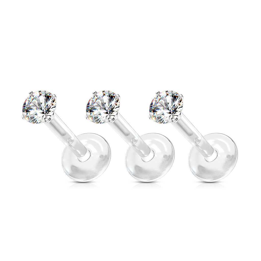 10pc Round CZ Gem Bioflex Labrets 16g Bio-flex Monroes Wholesale Body Jewelry
