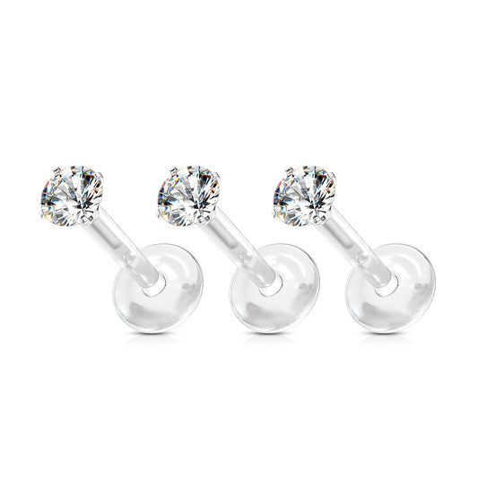 10pc Round CZ Gem Bioflex Labrets 16g Bio-flex Monroes Wholesale Body Jewelry