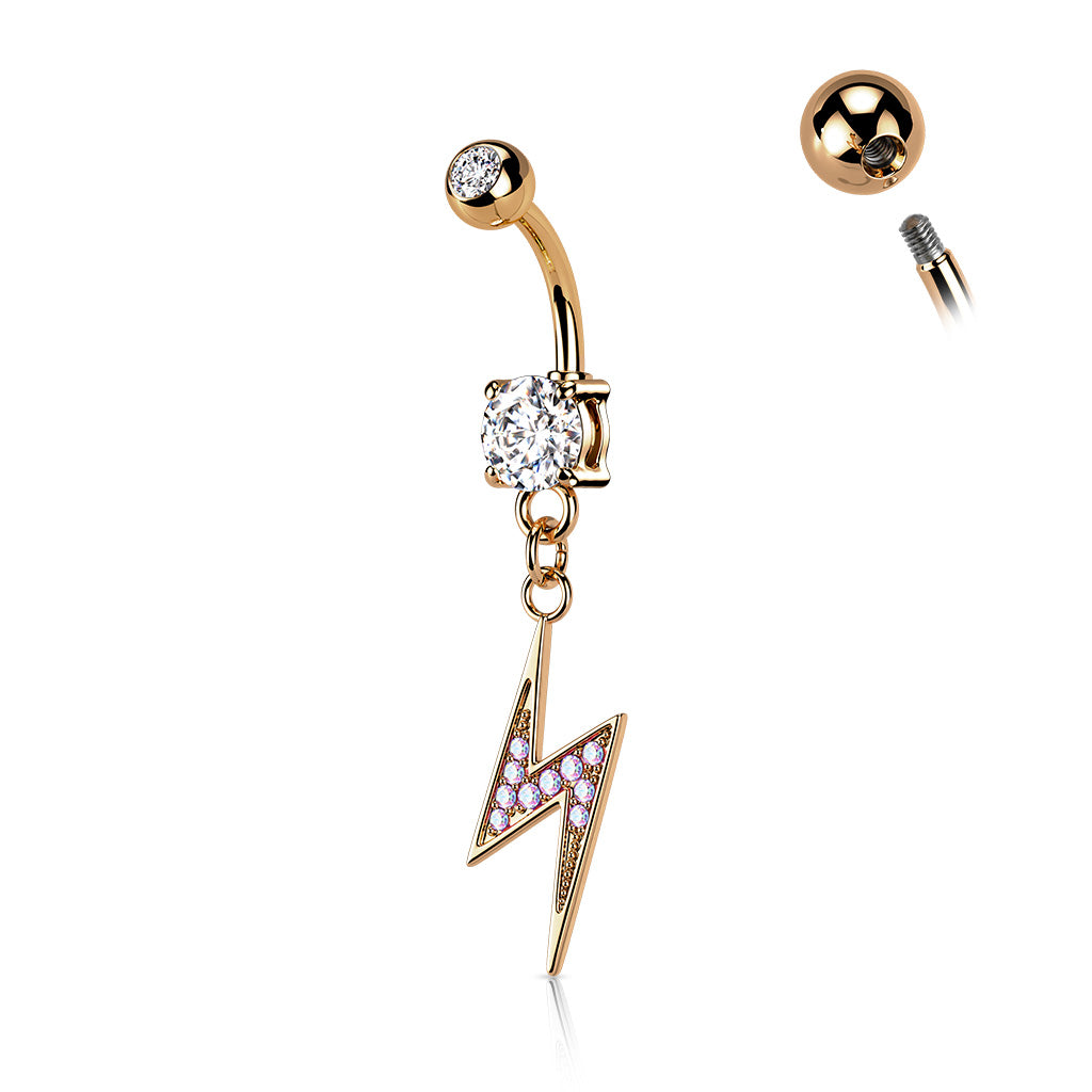 1pc CZ Gem Paved Lightning Bolt Surgical Steel Belly Ring Navel Naval