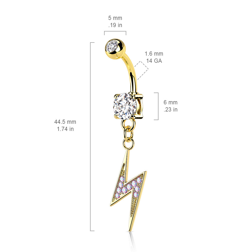 1pc CZ Gem Paved Lightning Bolt Surgical Steel Belly Ring Navel Naval