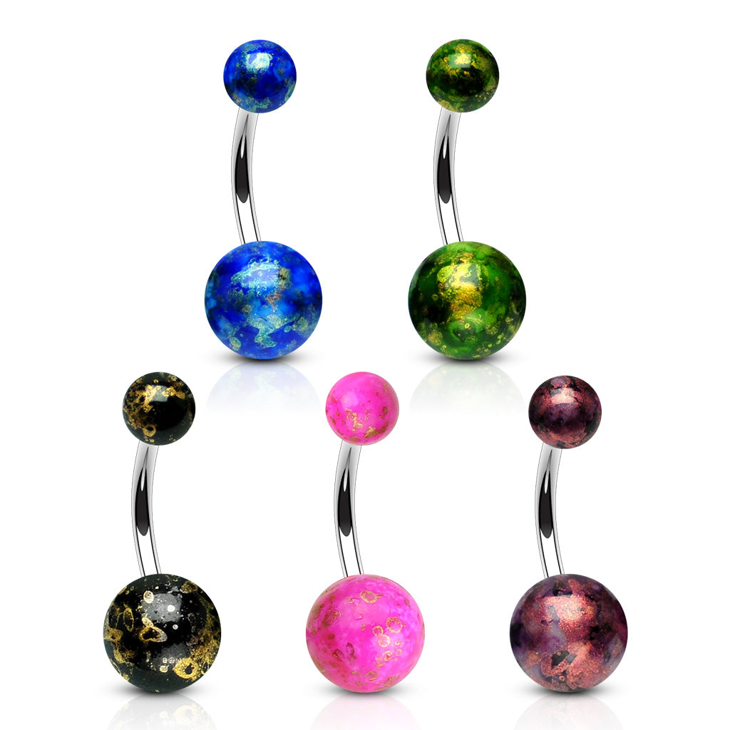 5pc Metallic Coated Acrylic Balls Belly Rings