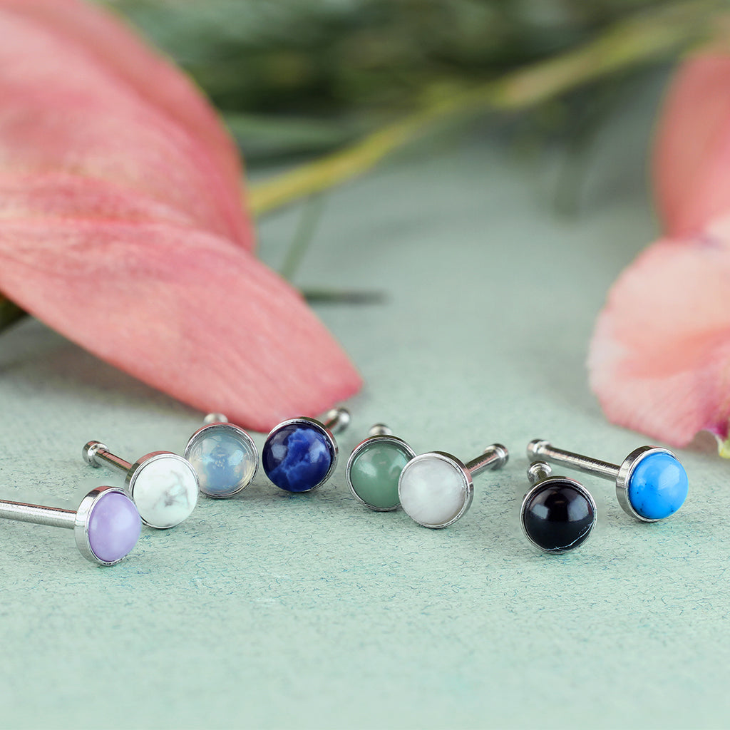 8pcs Semi-Precious Stone 20g Nose Stud Rings