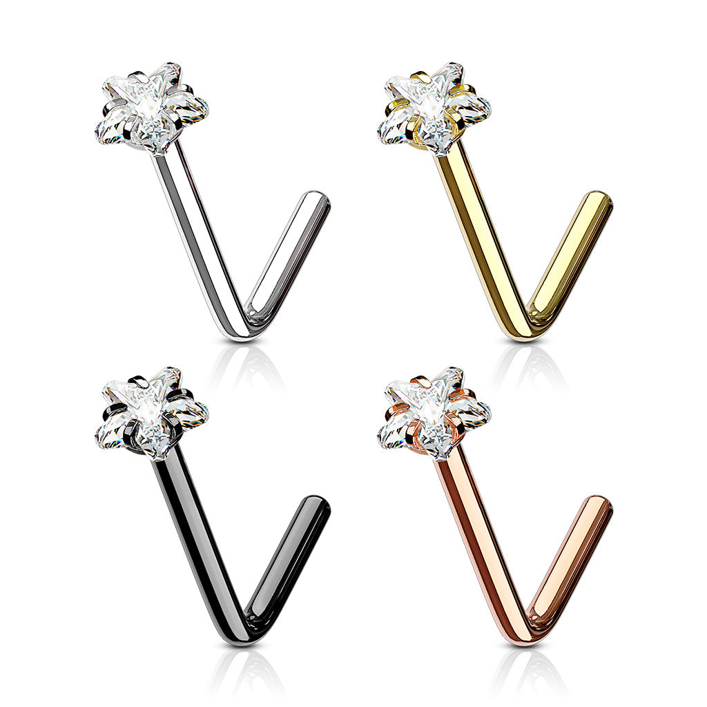 4pc L-Bend Prong Set Star Gem Nose Rings