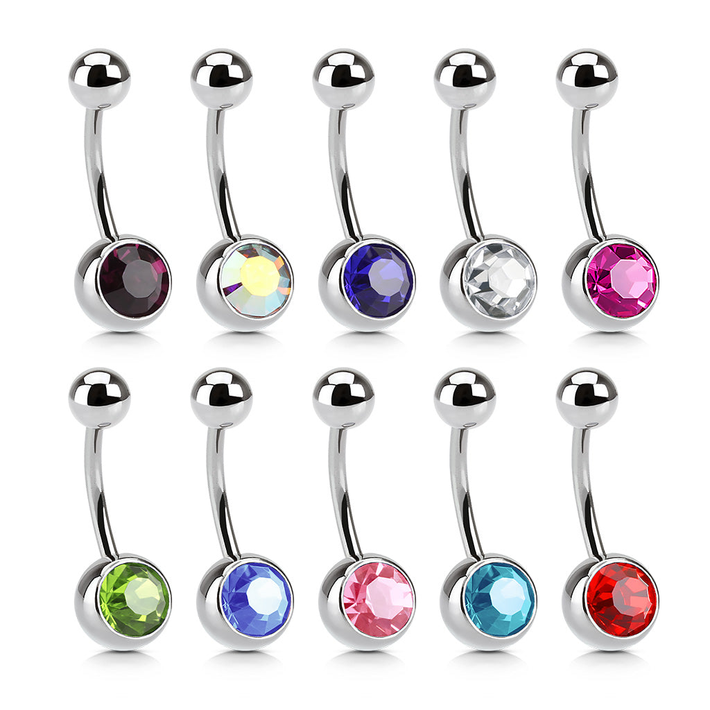 10pcs Single Crystal Gem Belly Rings