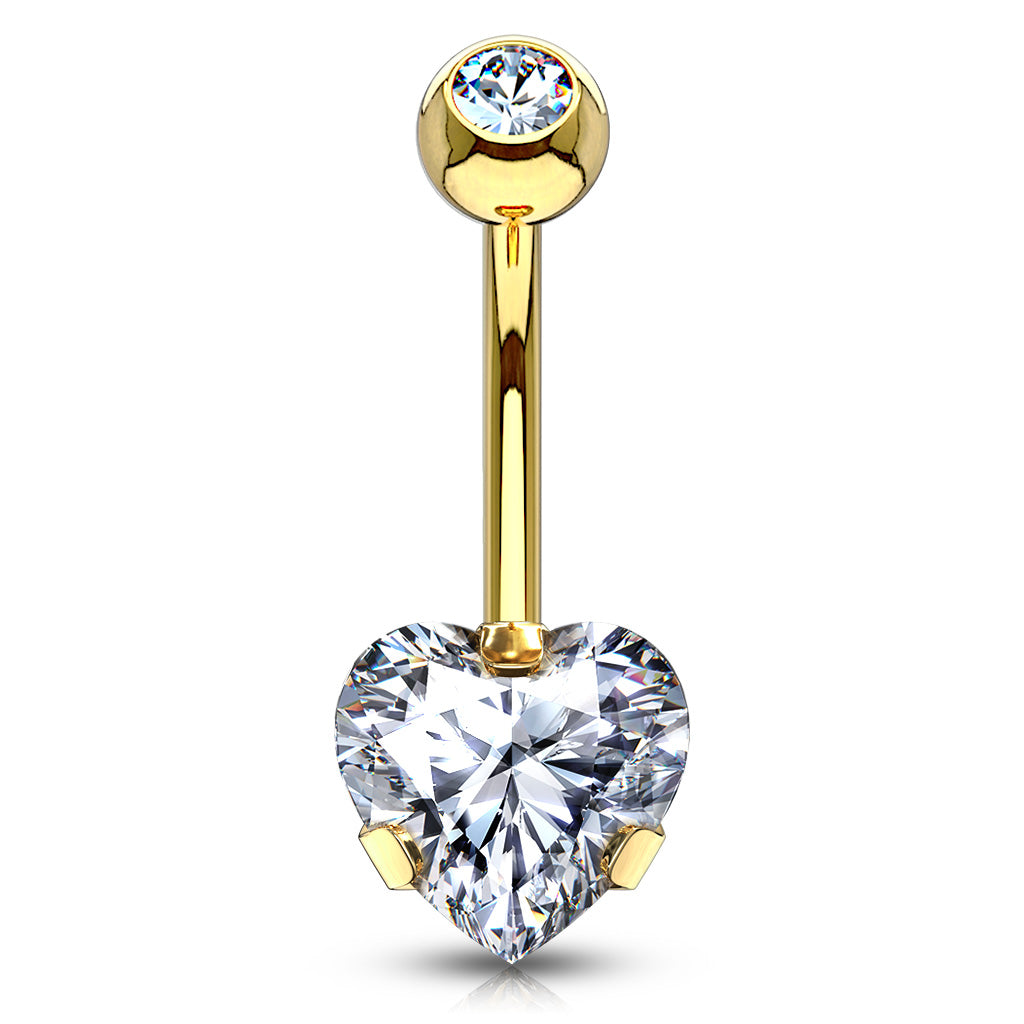 1pc Prong Set 8mm CZ Gem Heart Belly Ring Pierced Navel Naval