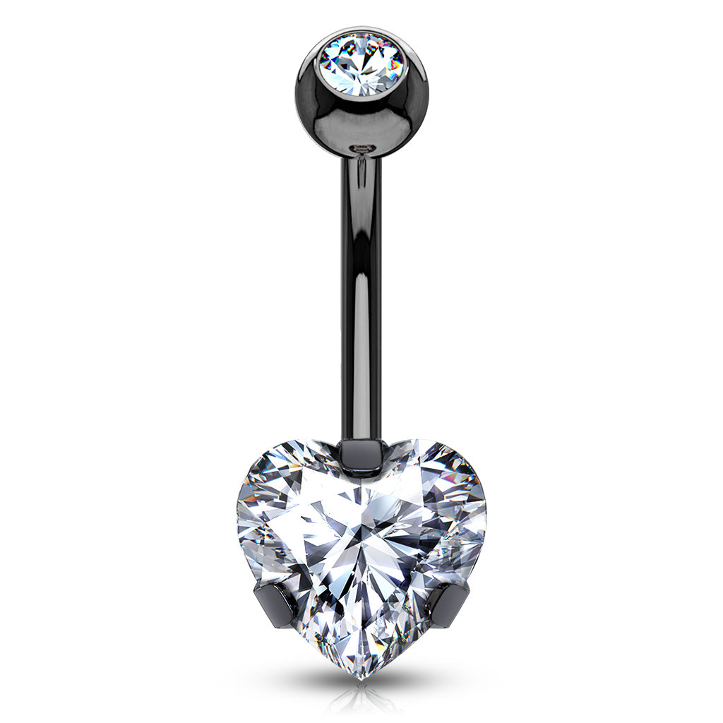 1pc Prong Set 8mm CZ Gem Heart Belly Ring Pierced Navel Naval