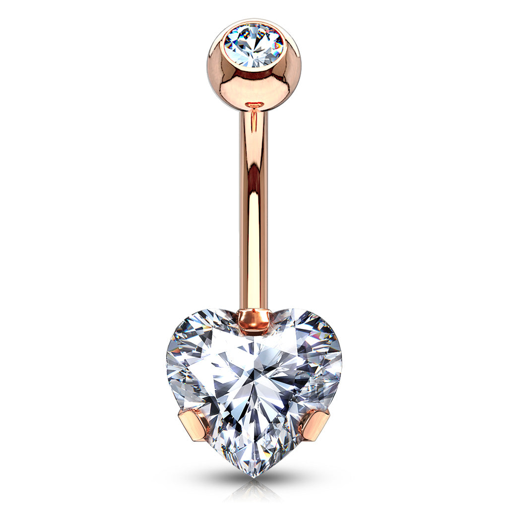 1pc Prong Set 8mm CZ Gem Heart Belly Ring Pierced Navel Naval