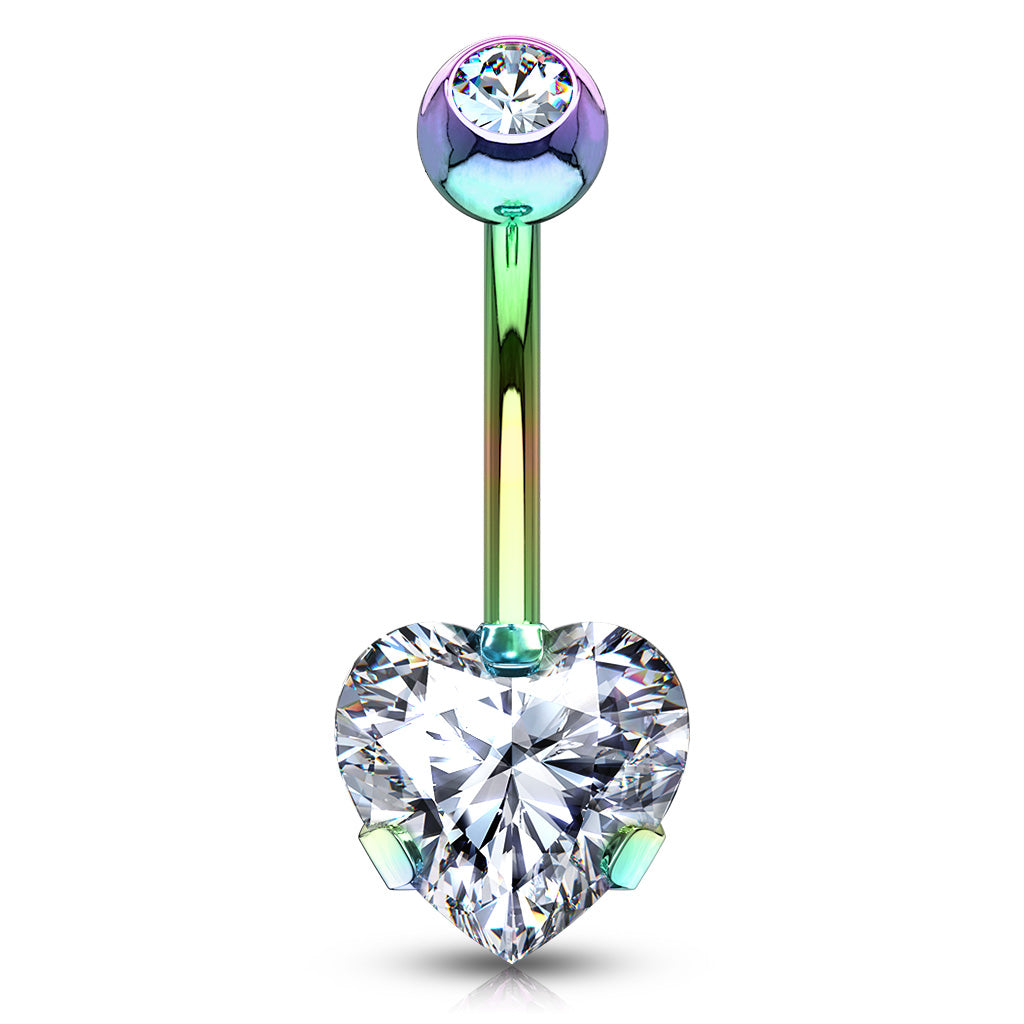 1pc Prong Set 8mm CZ Gem Heart Belly Ring Pierced Navel Naval