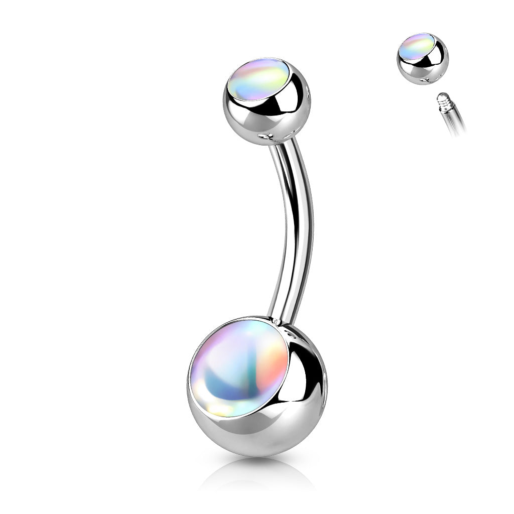 1pc Double Iridescent Stone Surgical Steel Belly Ring Pierced Navel Naval