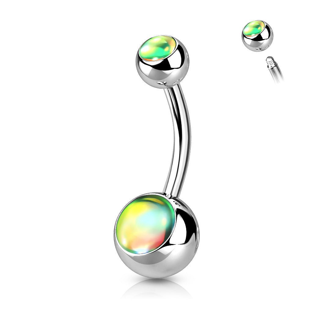 1pc Double Iridescent Stone Surgical Steel Belly Ring Pierced Navel Naval