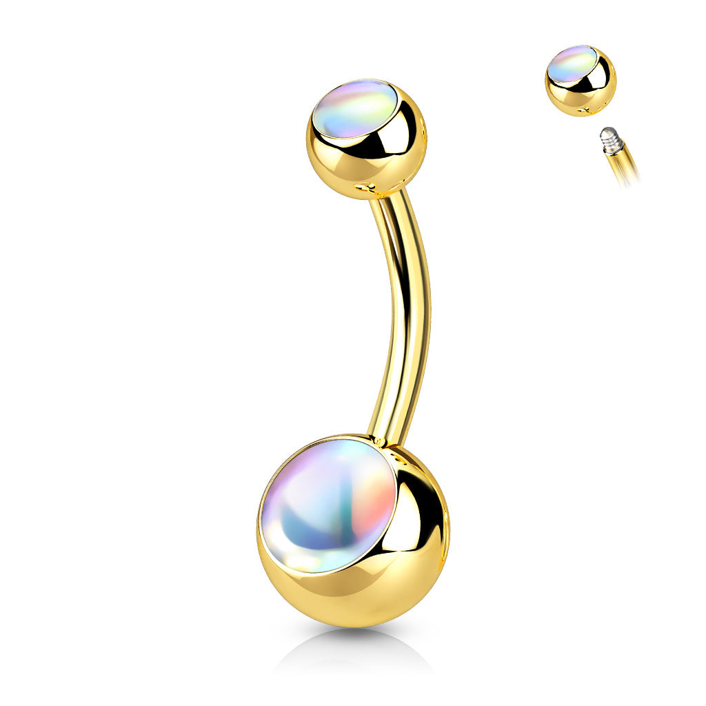 1pc Double Iridescent Stone Surgical Steel Belly Ring Pierced Navel Naval