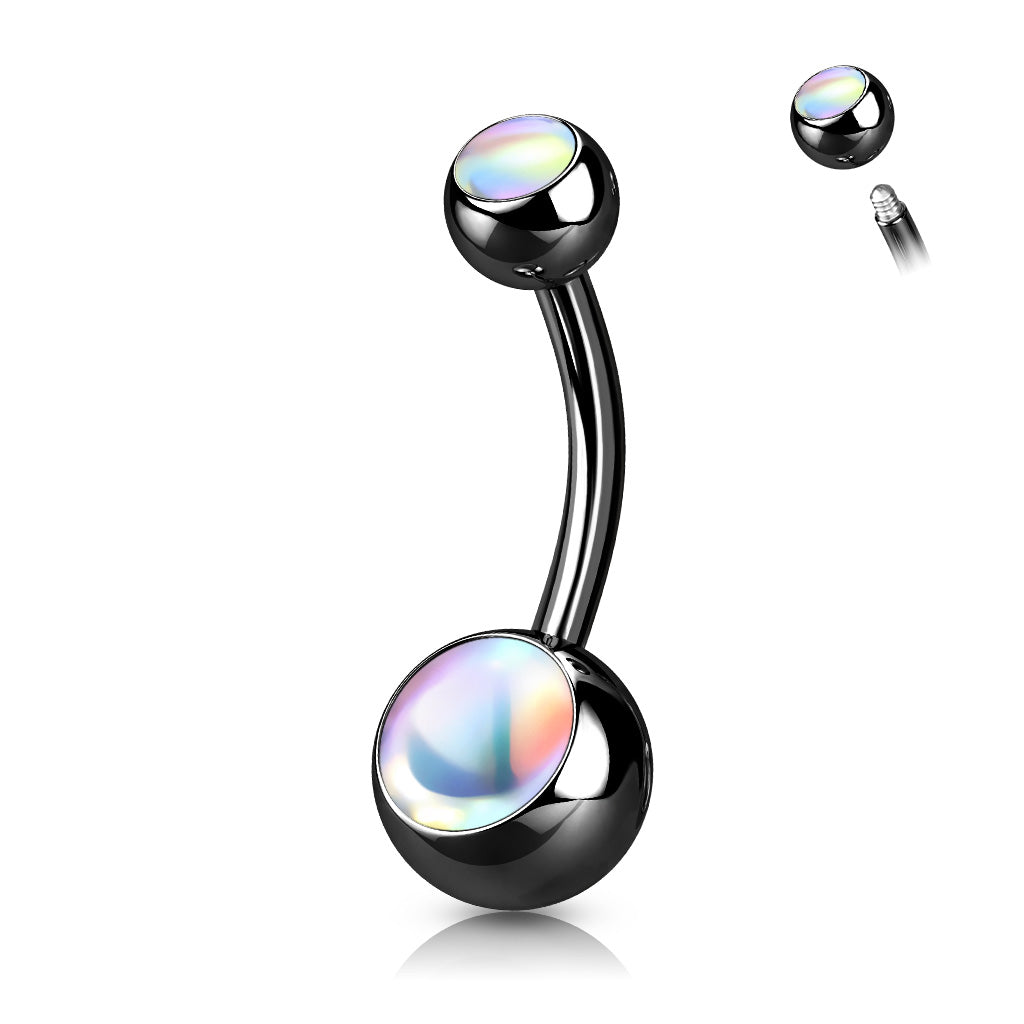 1pc Double Iridescent Stone Surgical Steel Belly Ring Pierced Navel Naval