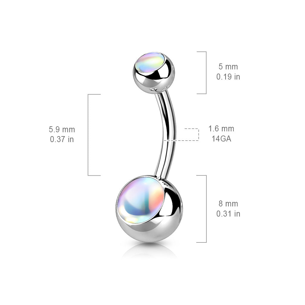 1pc Double Iridescent Stone Surgical Steel Belly Ring Pierced Navel Naval