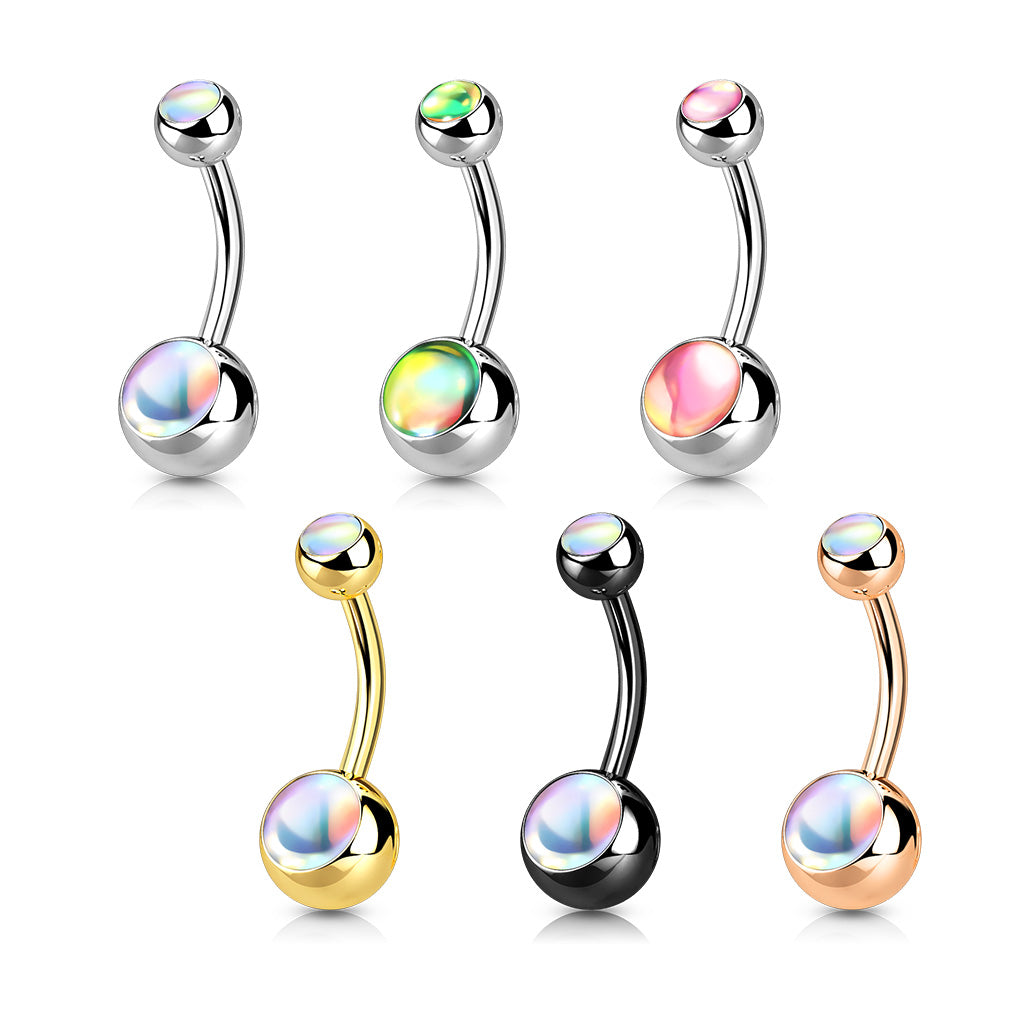 1pc Double Iridescent Stone Surgical Steel Belly Ring Pierced Navel Naval