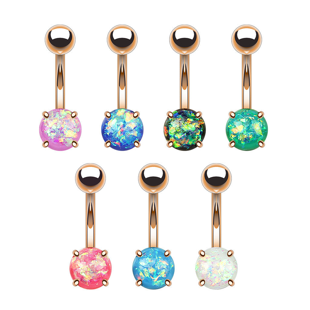7pcs Opal Glitter Prong Set Belly Rings Rose Gold