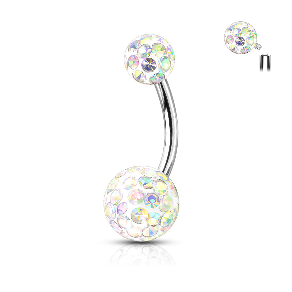 1pc Epoxy Coated Crystal Paved Balls Belly Ring Naval Navel Internally Threaded