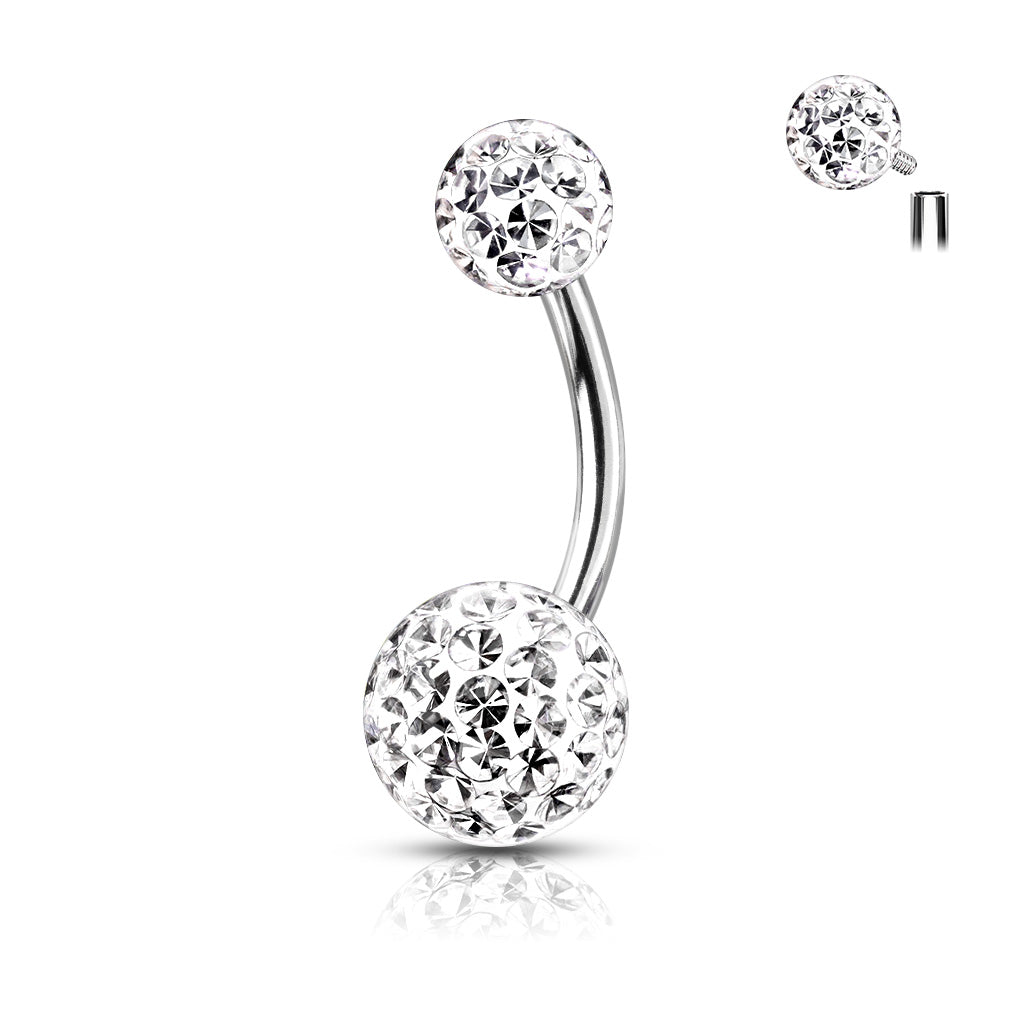 1pc Epoxy Coated Crystal Paved Balls Belly Ring Naval Navel Internally Threaded