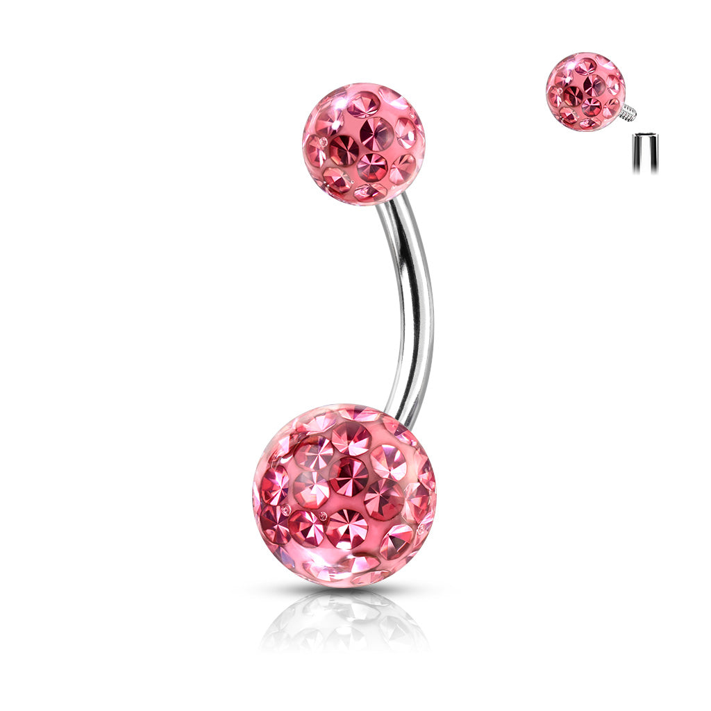1pc Epoxy Coated Crystal Paved Balls Belly Ring Naval Navel Internally Threaded