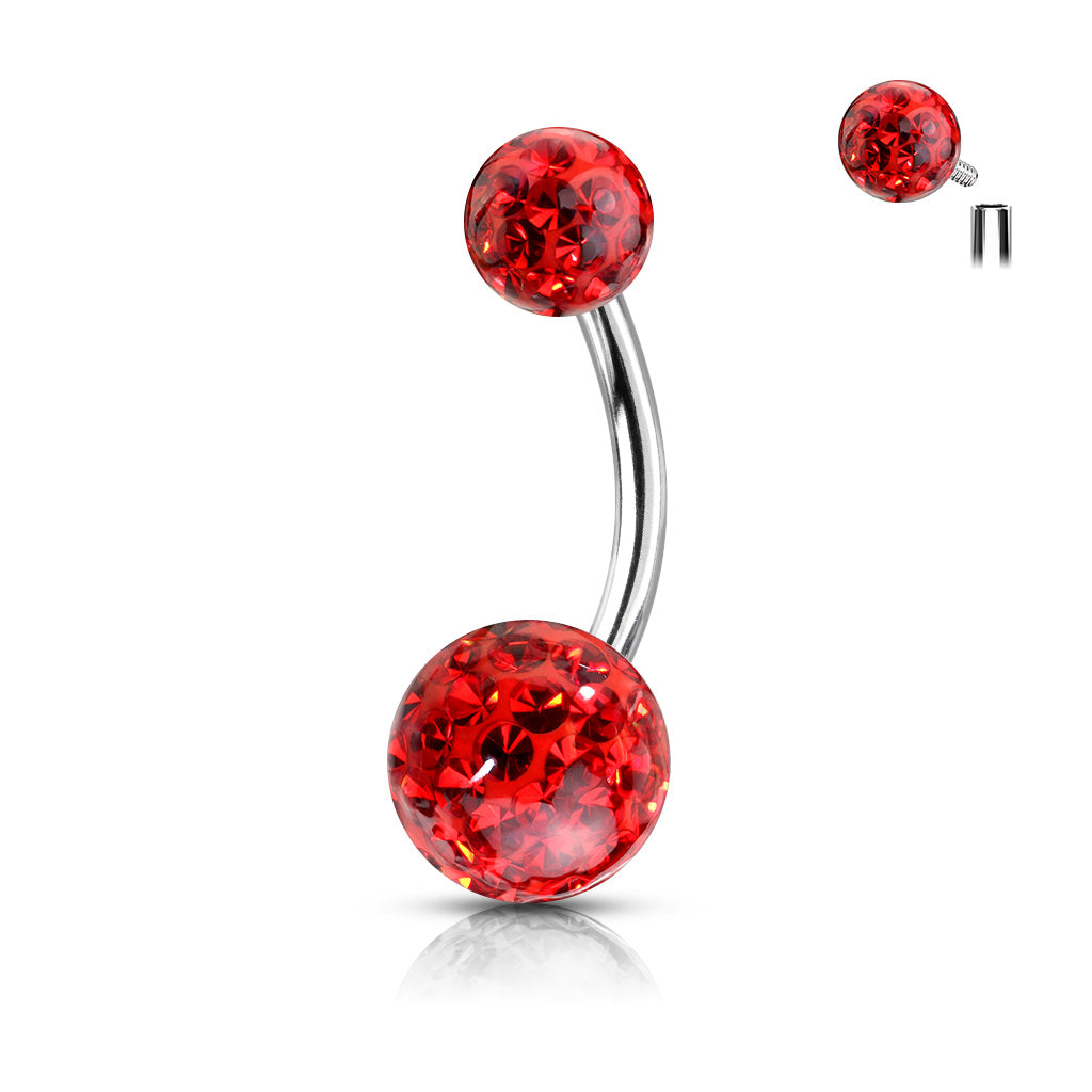 1pc Epoxy Coated Crystal Paved Balls Belly Ring Naval Navel Internally Threaded