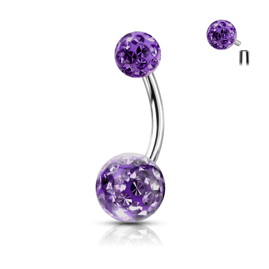 1pc Epoxy Coated Crystal Paved Balls Belly Ring Naval Navel Internally Threaded