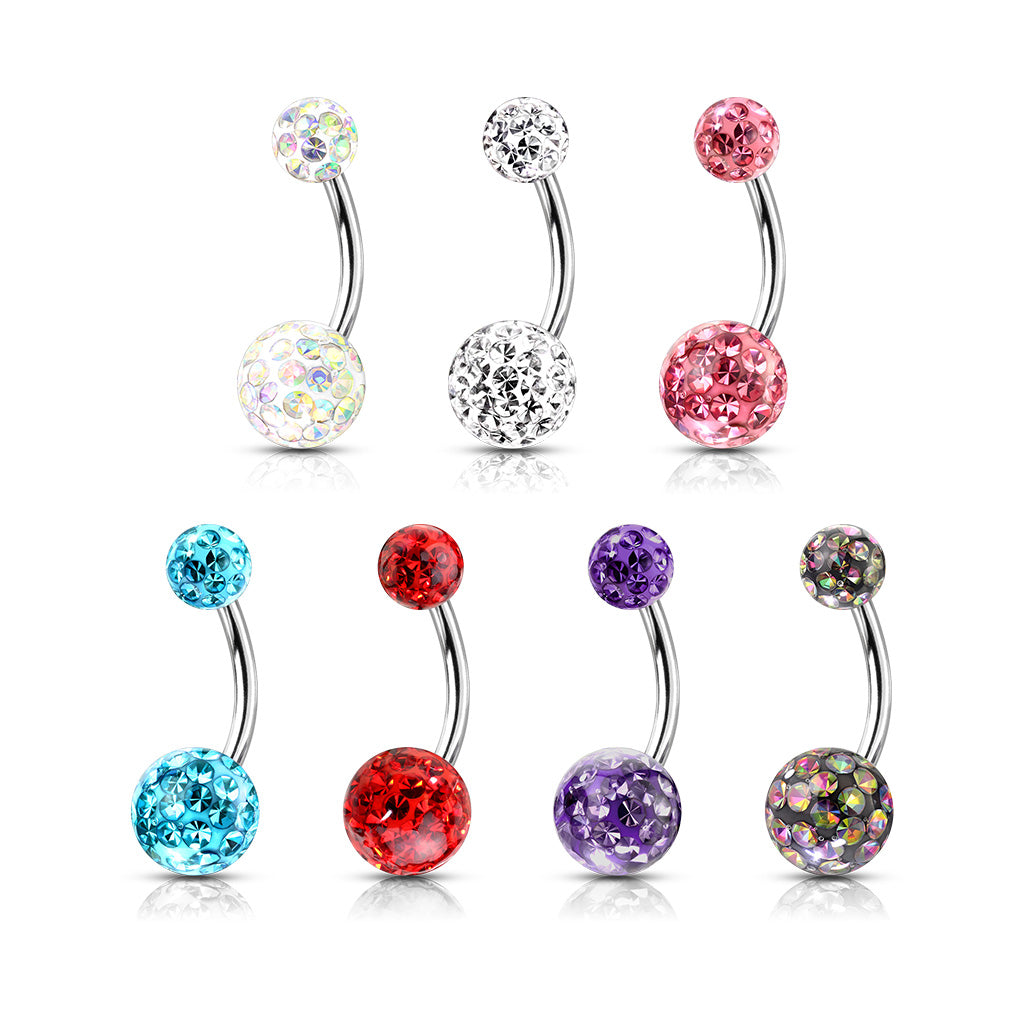 1pc Epoxy Coated Crystal Paved Balls Belly Ring Naval Navel Internally Threaded