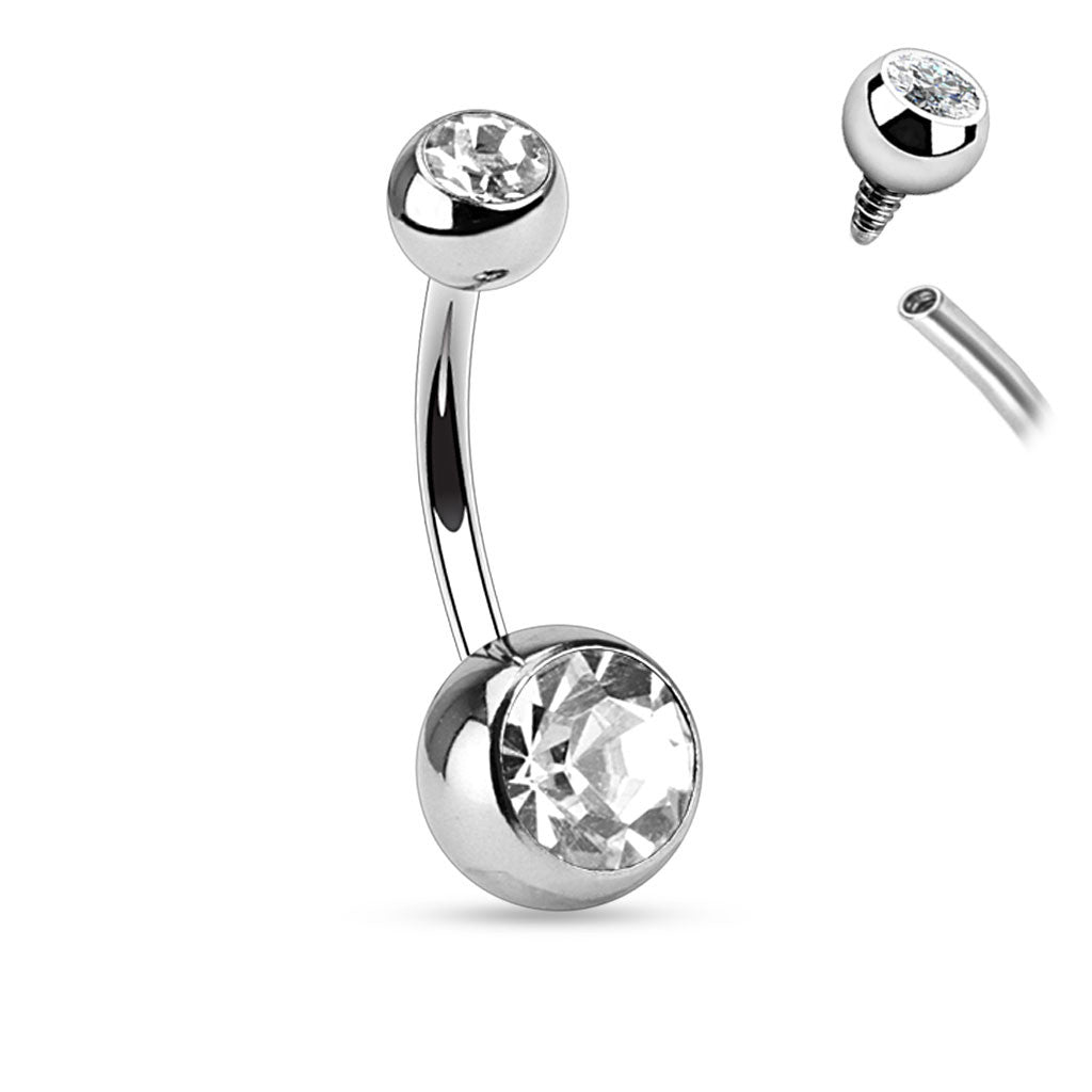 10pcs Clear Double Gem Belly Rings Internally Threaded Navel Naval
