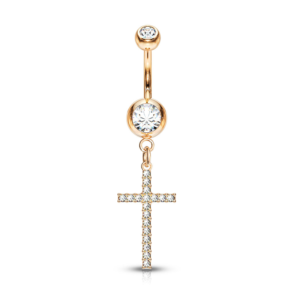 1pc Crystal Gem Paved Cross Belly Ring Navel Naval 316L Surgical Steel