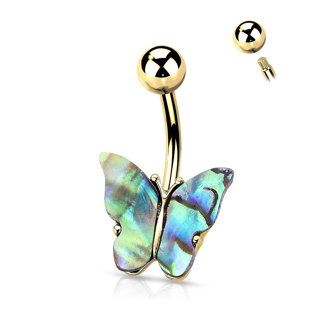 1pc Abalone Shell Butterfly Belly Ring 14g Navel Naval Piercing Body Jewelry