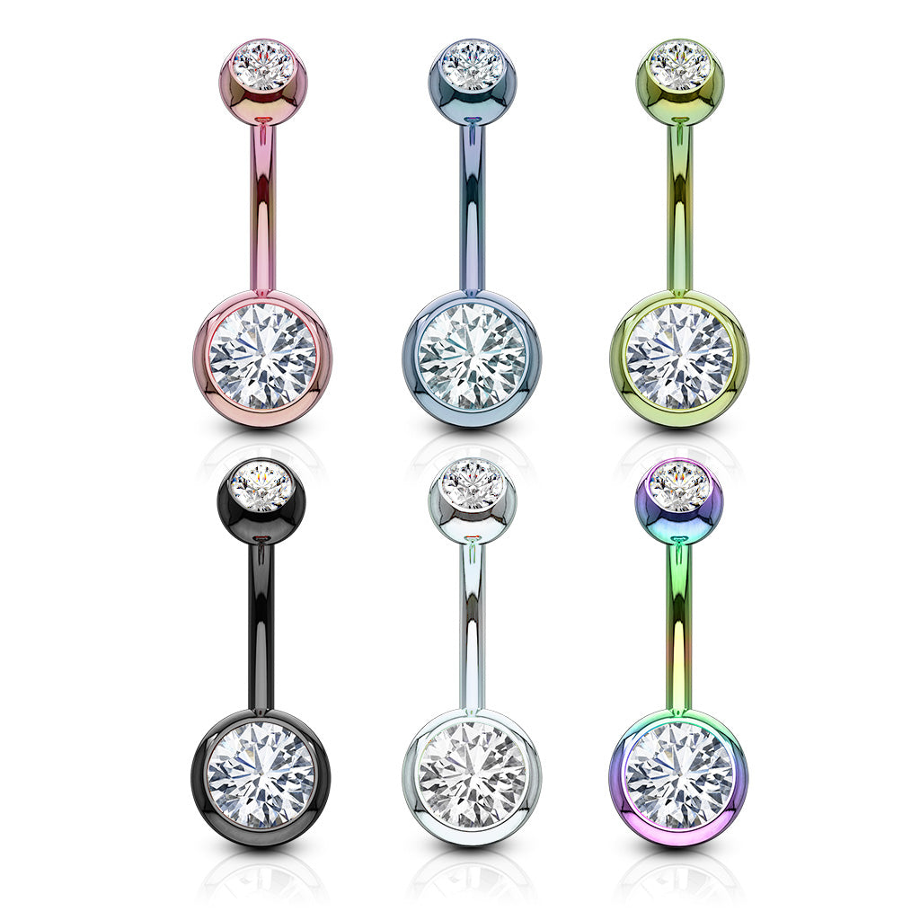 6pcs Titanium Anodized Double Gem Belly Rings Navel naval