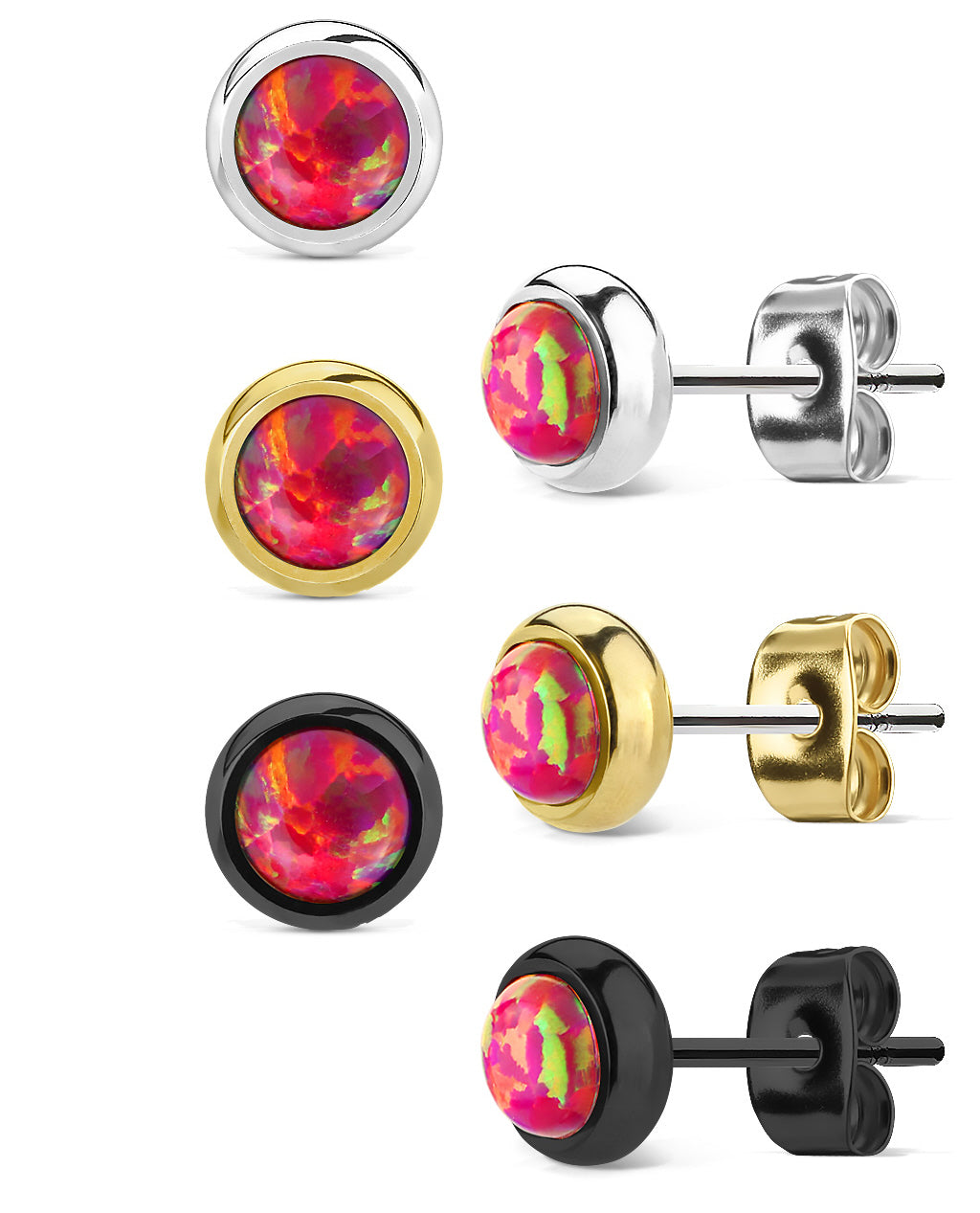 Bezel Set Opal 316L Surgical Steel Earrings