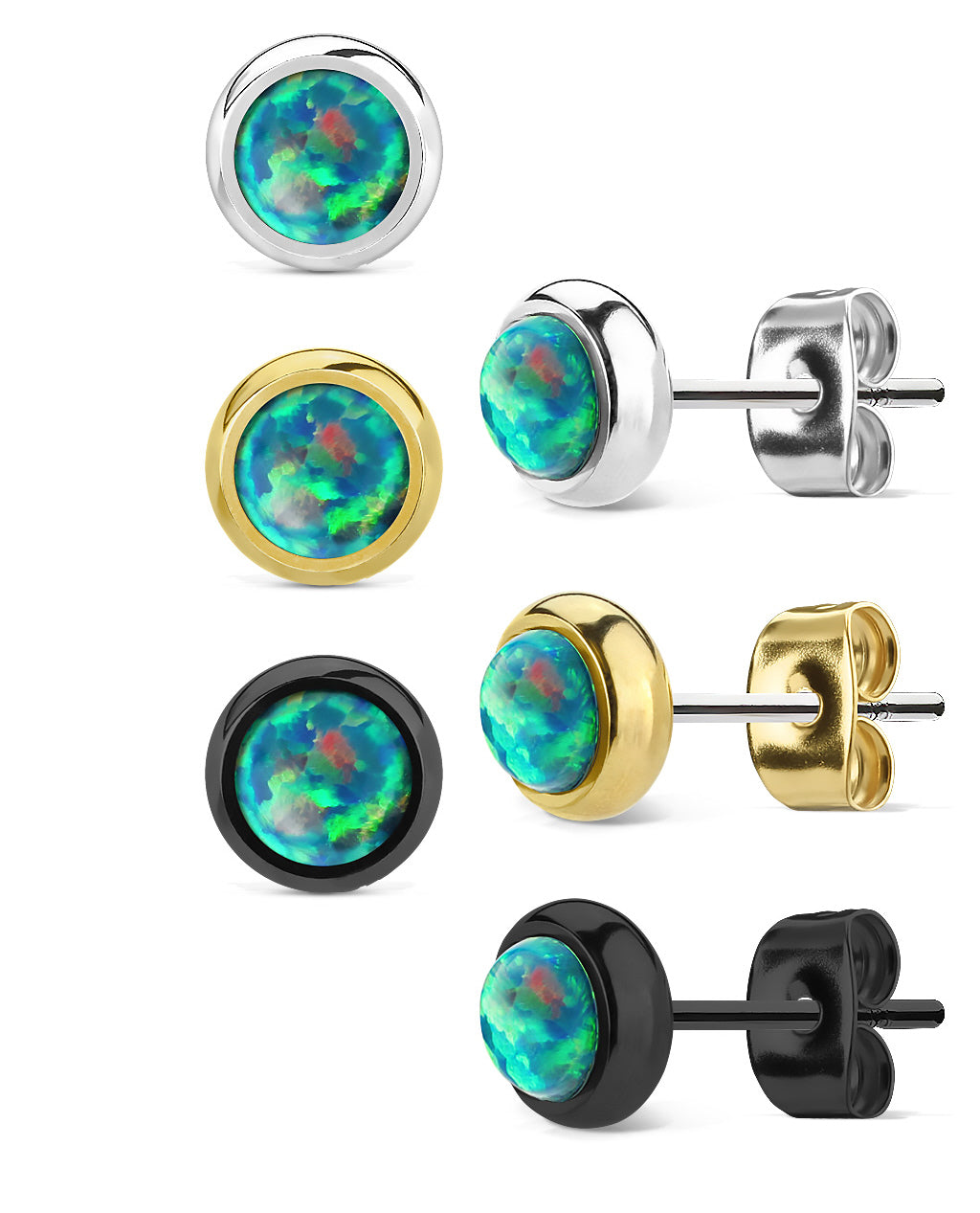 Bezel Set Opal 316L Surgical Steel Earrings