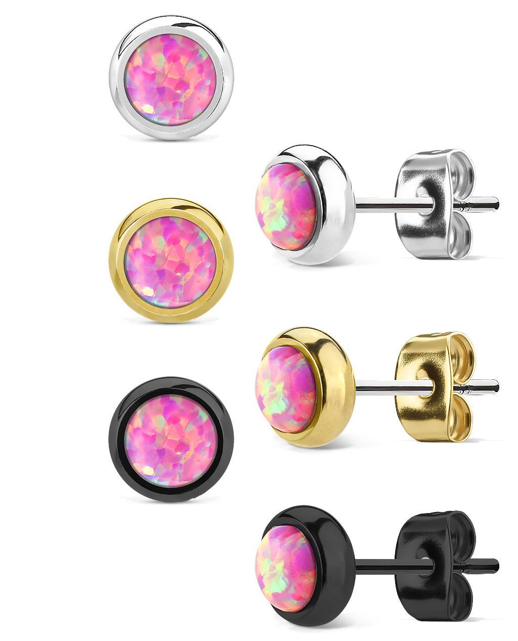 Bezel Set Opal 316L Surgical Steel Earrings