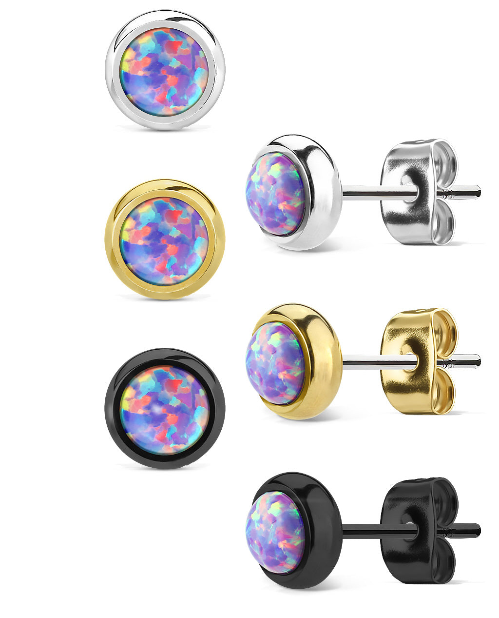 Bezel Set Opal 316L Surgical Steel Earrings