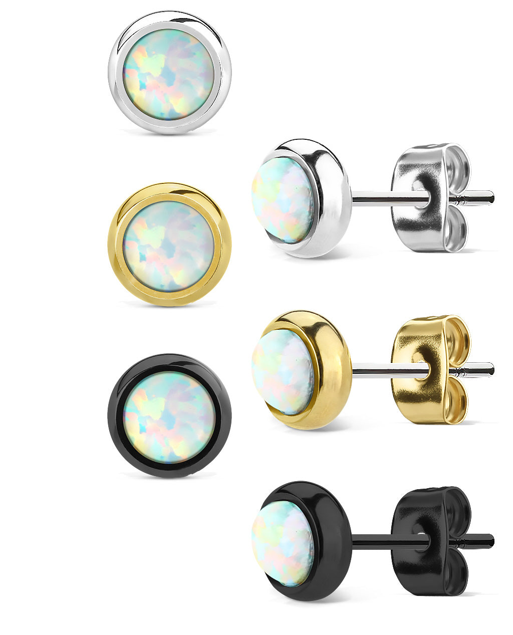 Bezel Set Opal 316L Surgical Steel Earrings