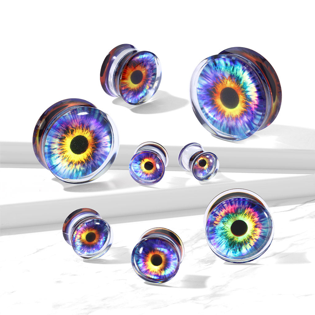 PAIR Psychedelic Purple Eye Encased Acrylic Saddle Plugs Gauges Earlets