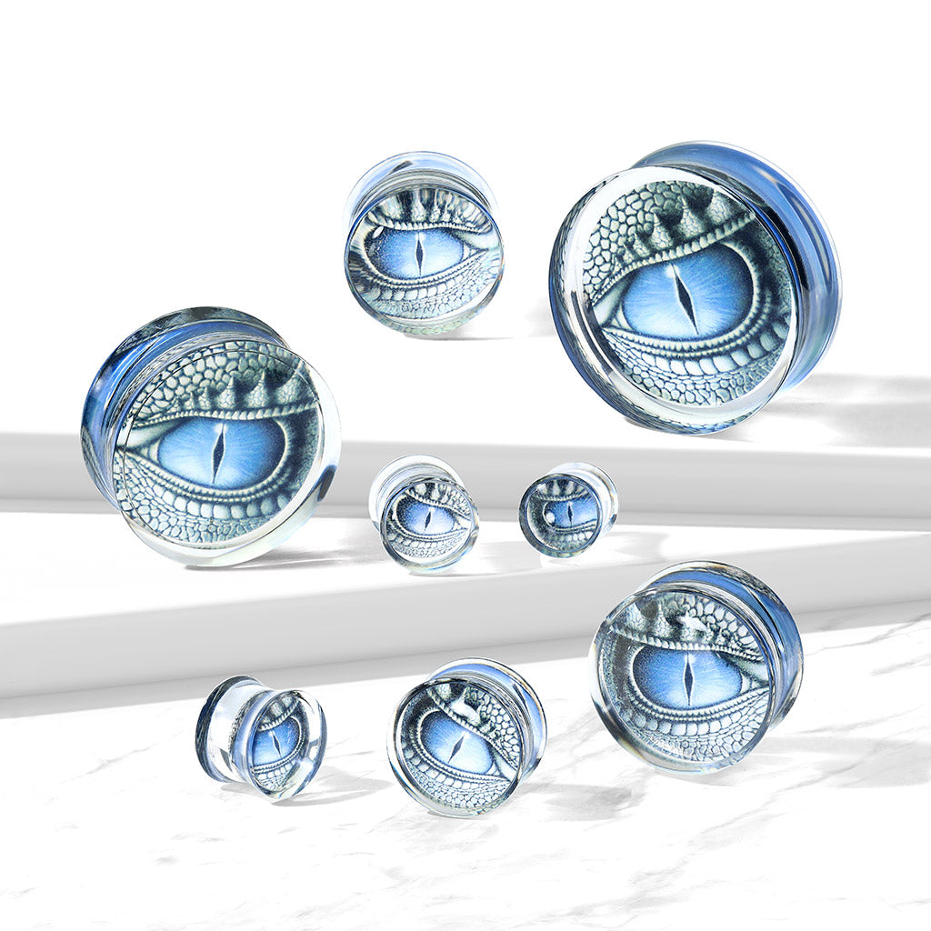 PAIR Blue Dragon Eye Encased Acrylic Saddle Plugs White Walker Gauges Earlets
