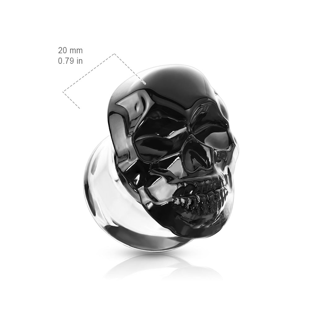 PAIR of Skull Front Pyrex Glass Plugs Gauges Tunnels Body Jewelry