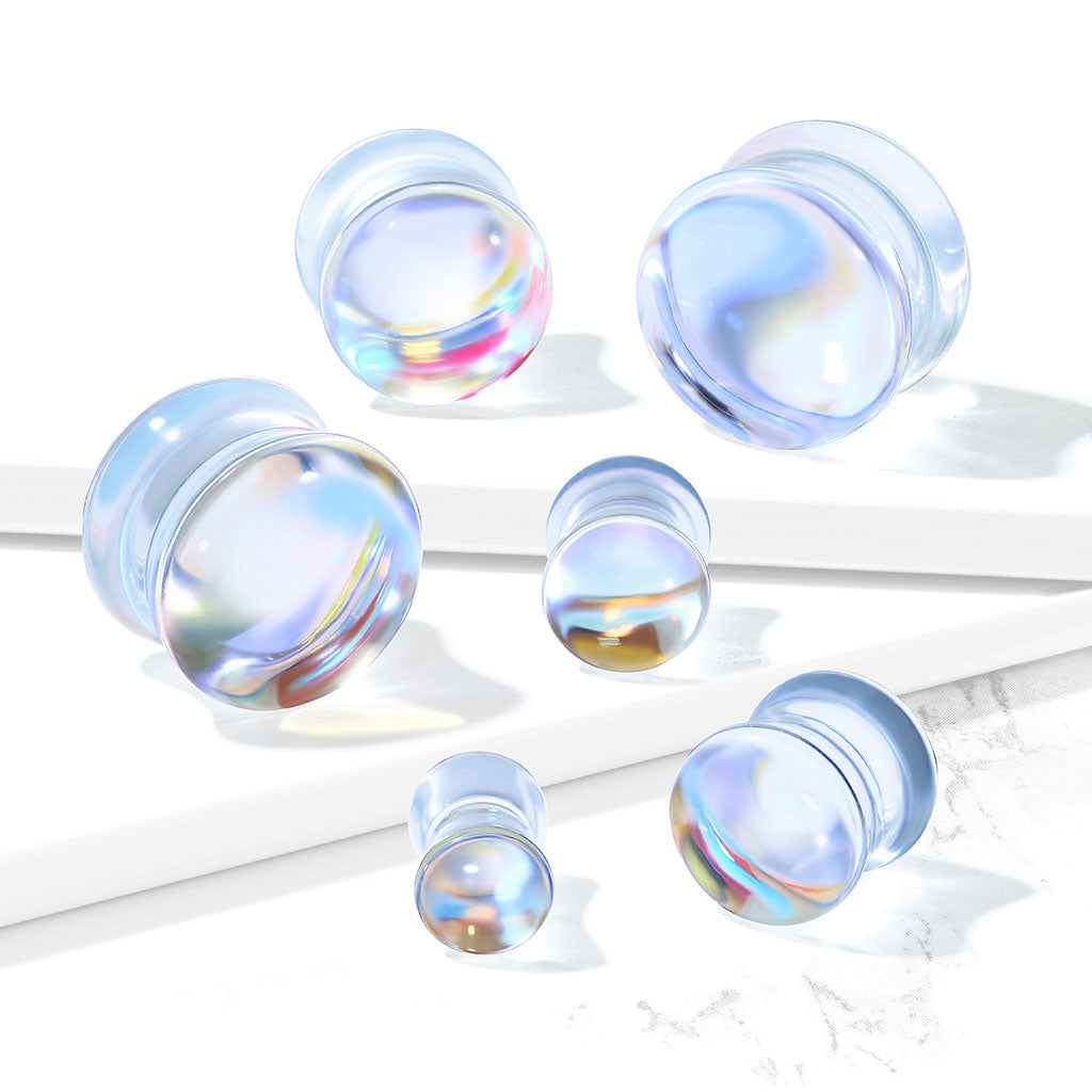 PAIR Iridescent Glass Double Flare Plugs Gauges Body Jewelry