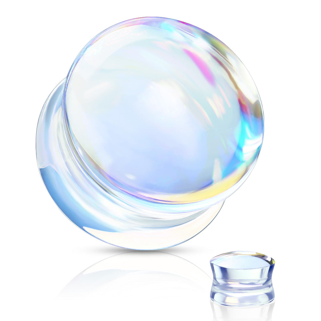 PAIR Iridescent Glass Double Flare Plugs Gauges Body Jewelry