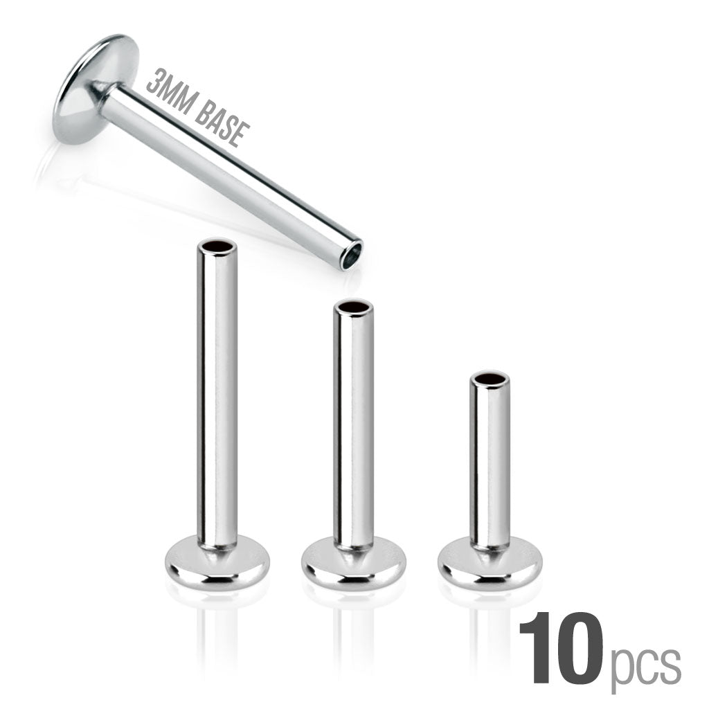 10pk Replacement 316L Surgical Steel Internally Threaded Labret Post Bars