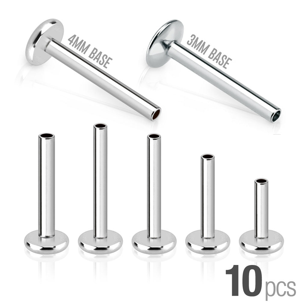 10pk Replacement 316L Surgical Steel Internally Threaded Labret Post Bars